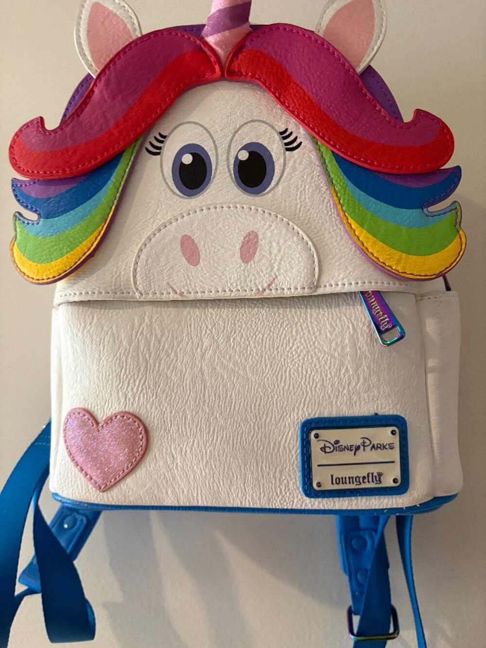 Disney Parks Loungefly Inside Out Rainbow Unicorn Mini Backpack.